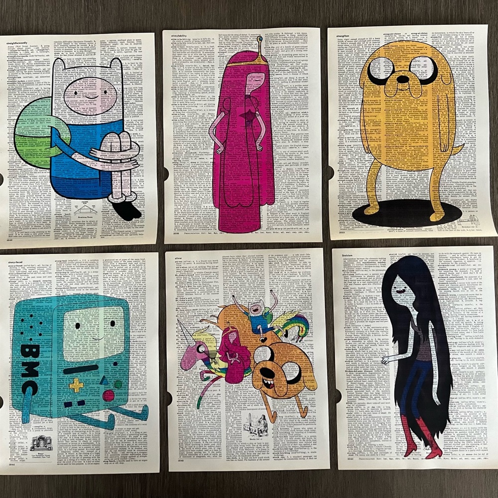 Adventure Time Themed Dictionary Prints - Set of 6
